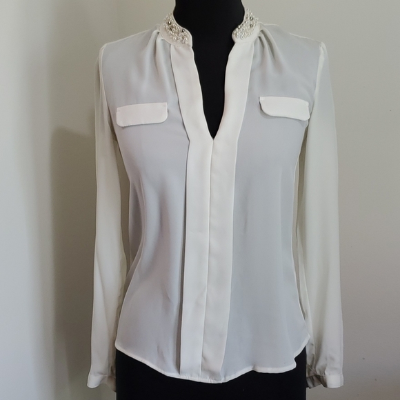 Candies - Sheer Cream V-Neck Blouse - Size XS - Picture 2 of 9